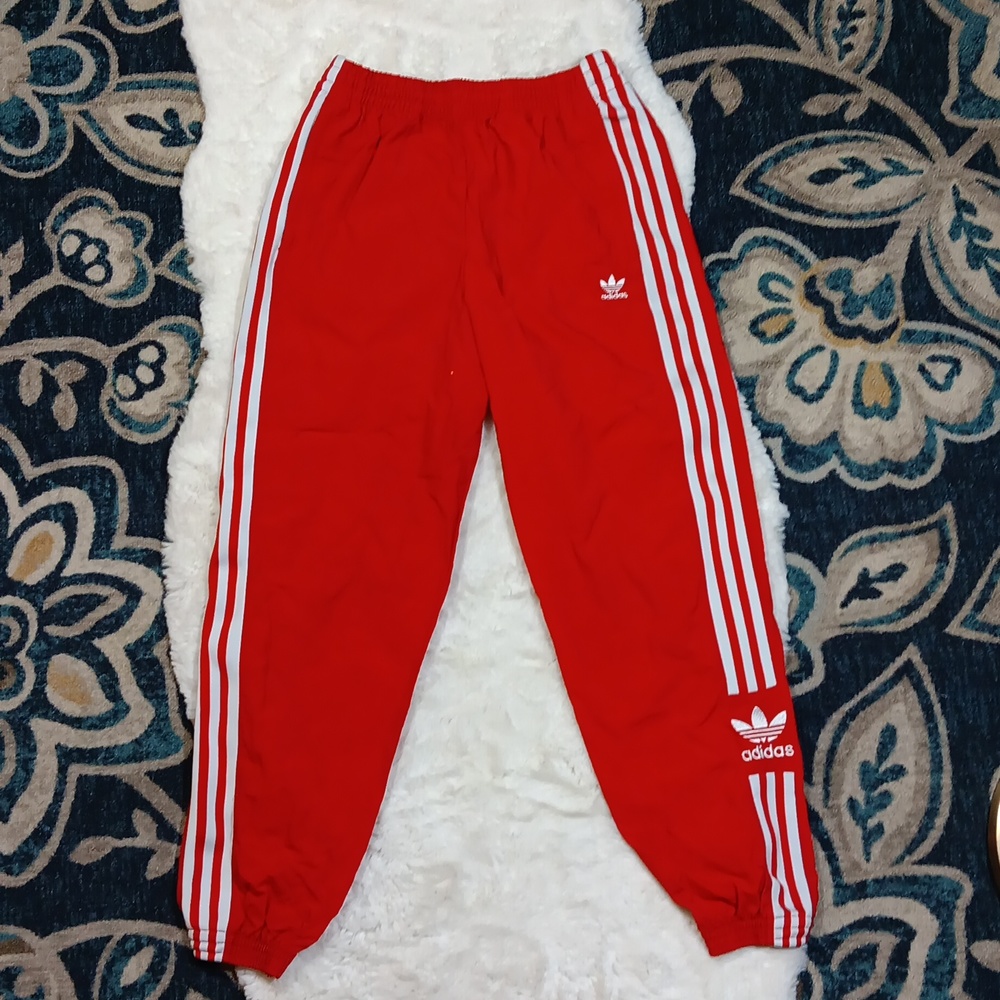 Adidas red w/ white stripe jogger track pants women's sz small